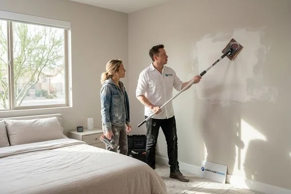 Sanding a feathered drywall patch smooth