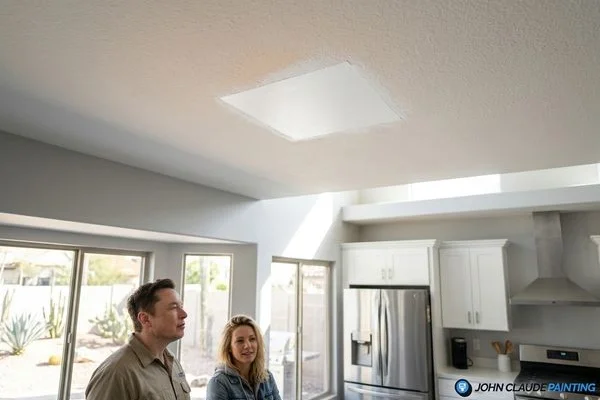 Primed ceiling drywall patch after texture match