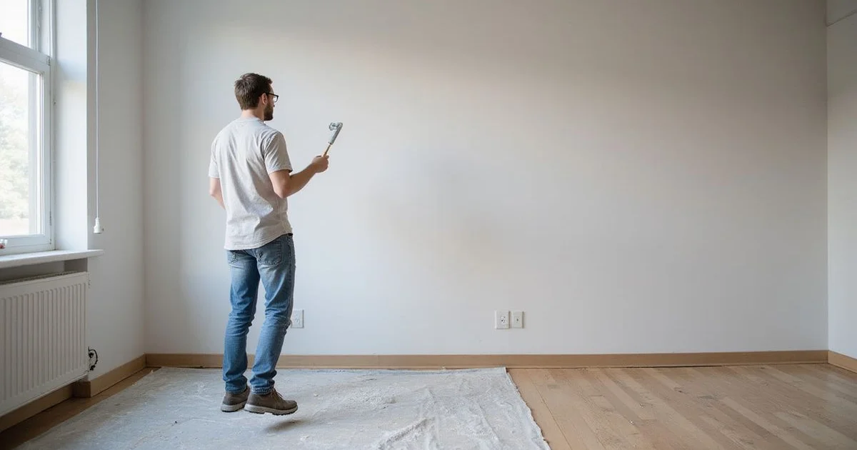 Painter conducting a pre-job inspection in a Phoenix living room
