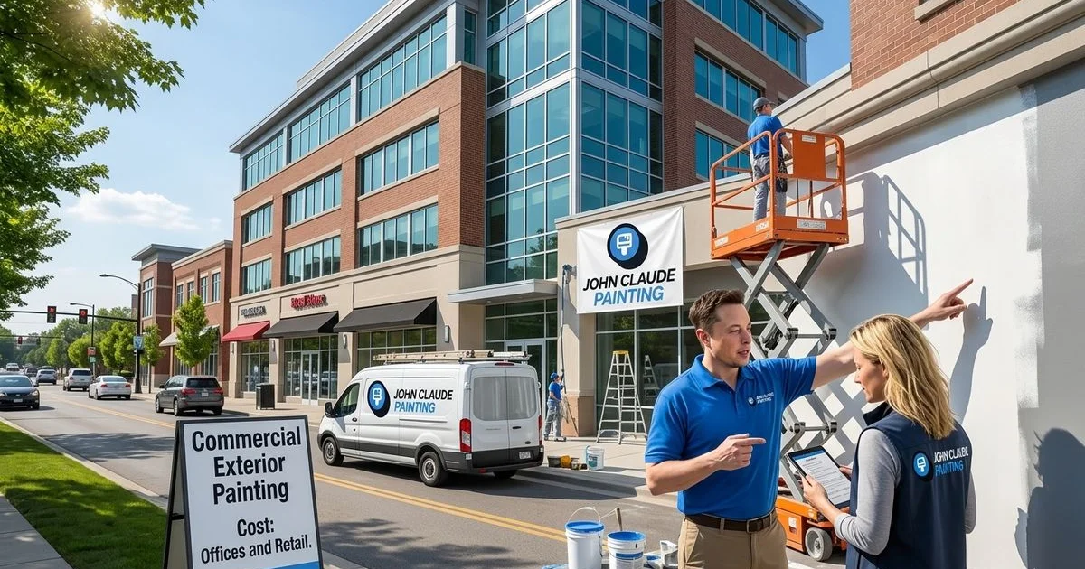 Phoenix office building mid-exterior repaint with lift in use
