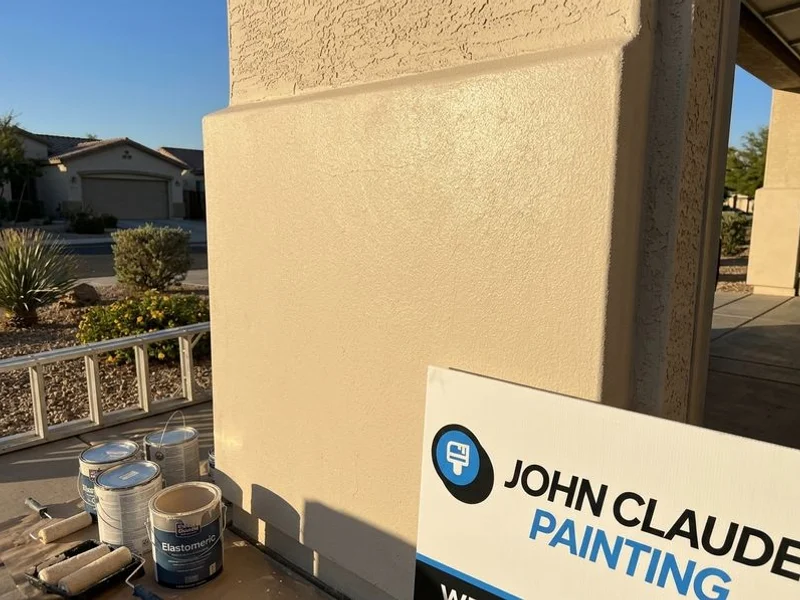 Stucco wall after elastomeric topcoat
