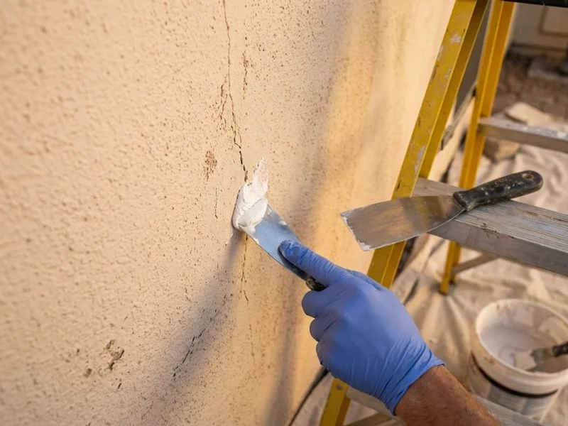 Stucco crack repair and texture match