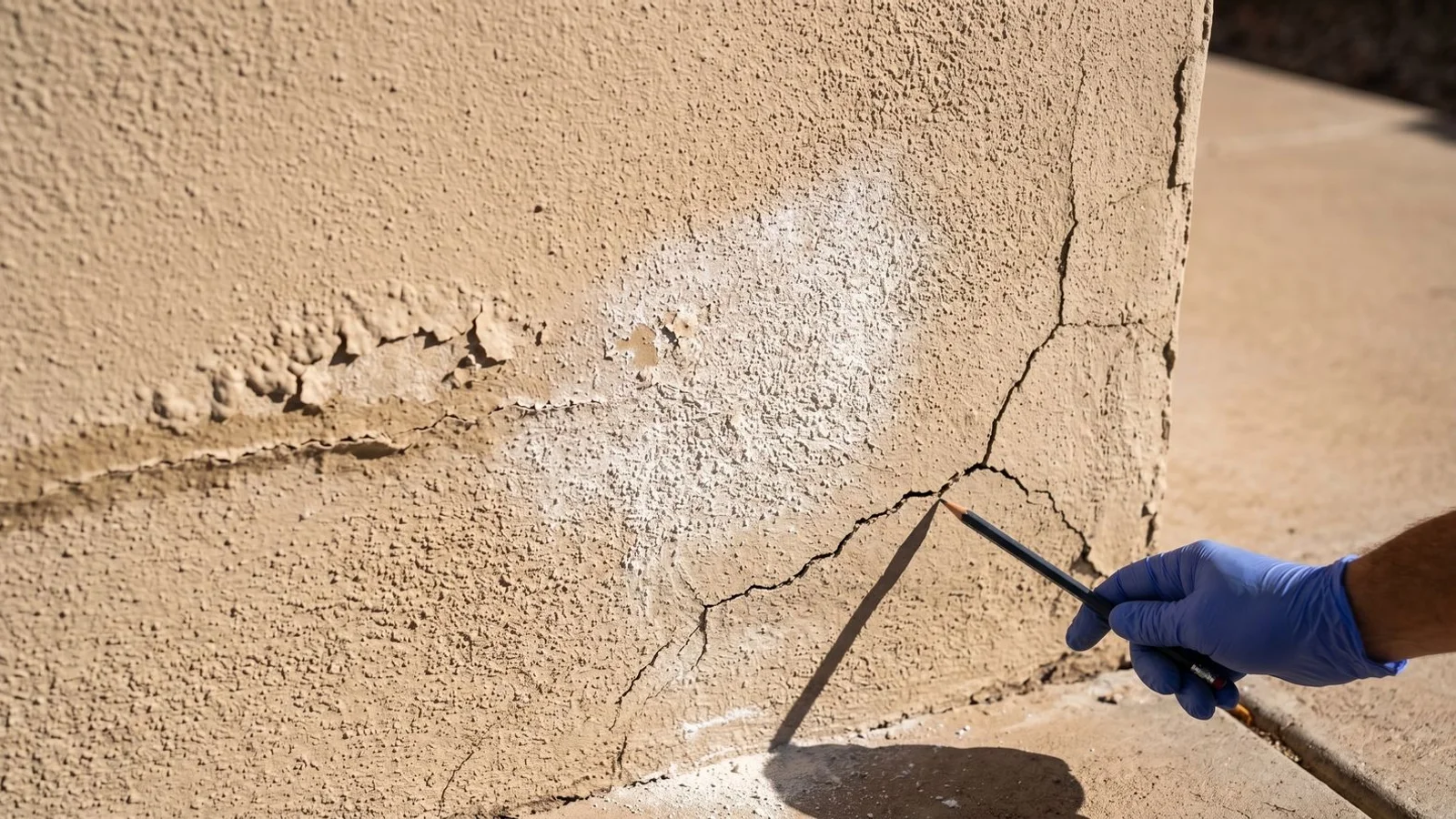 Phoenix stucco wall with visible failure modes