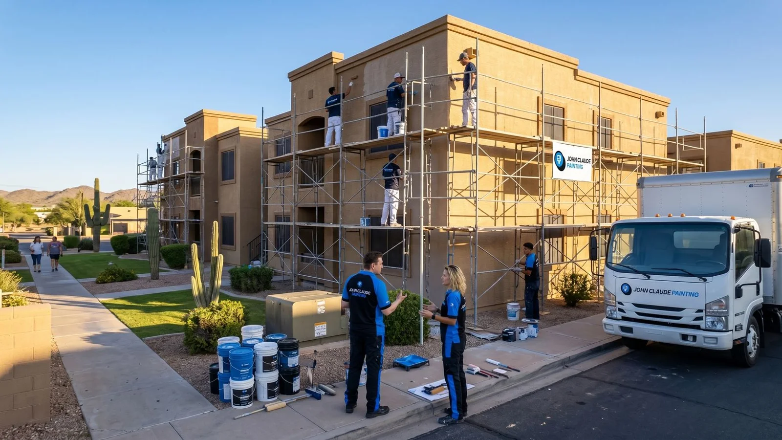 Phoenix apartment complex mid-repaint