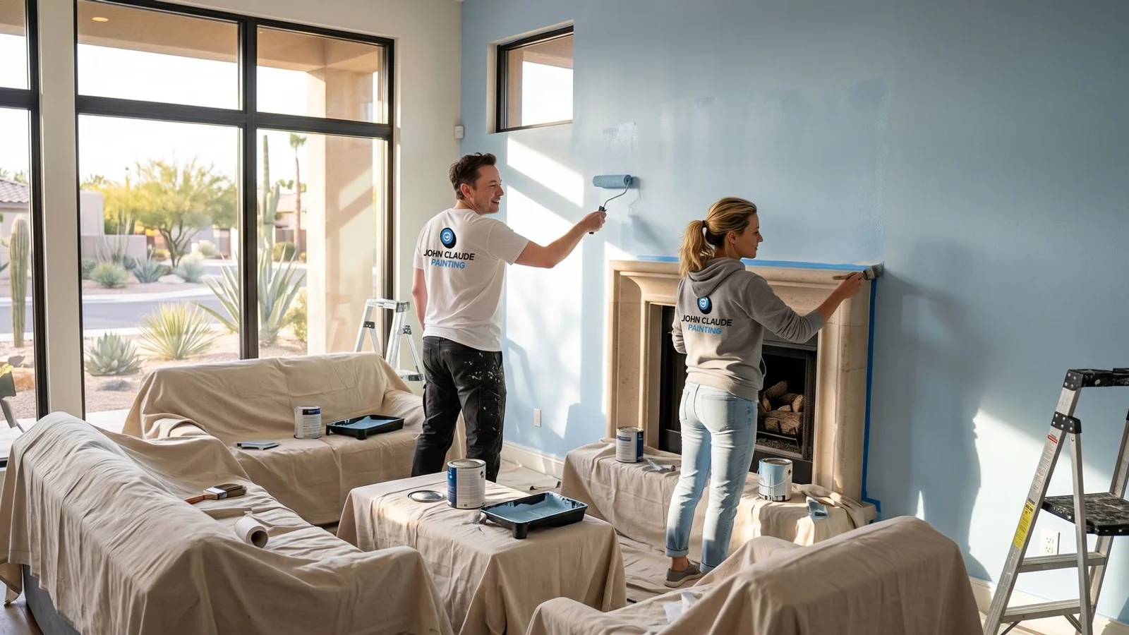 Paint crew working an open-concept Phoenix interior