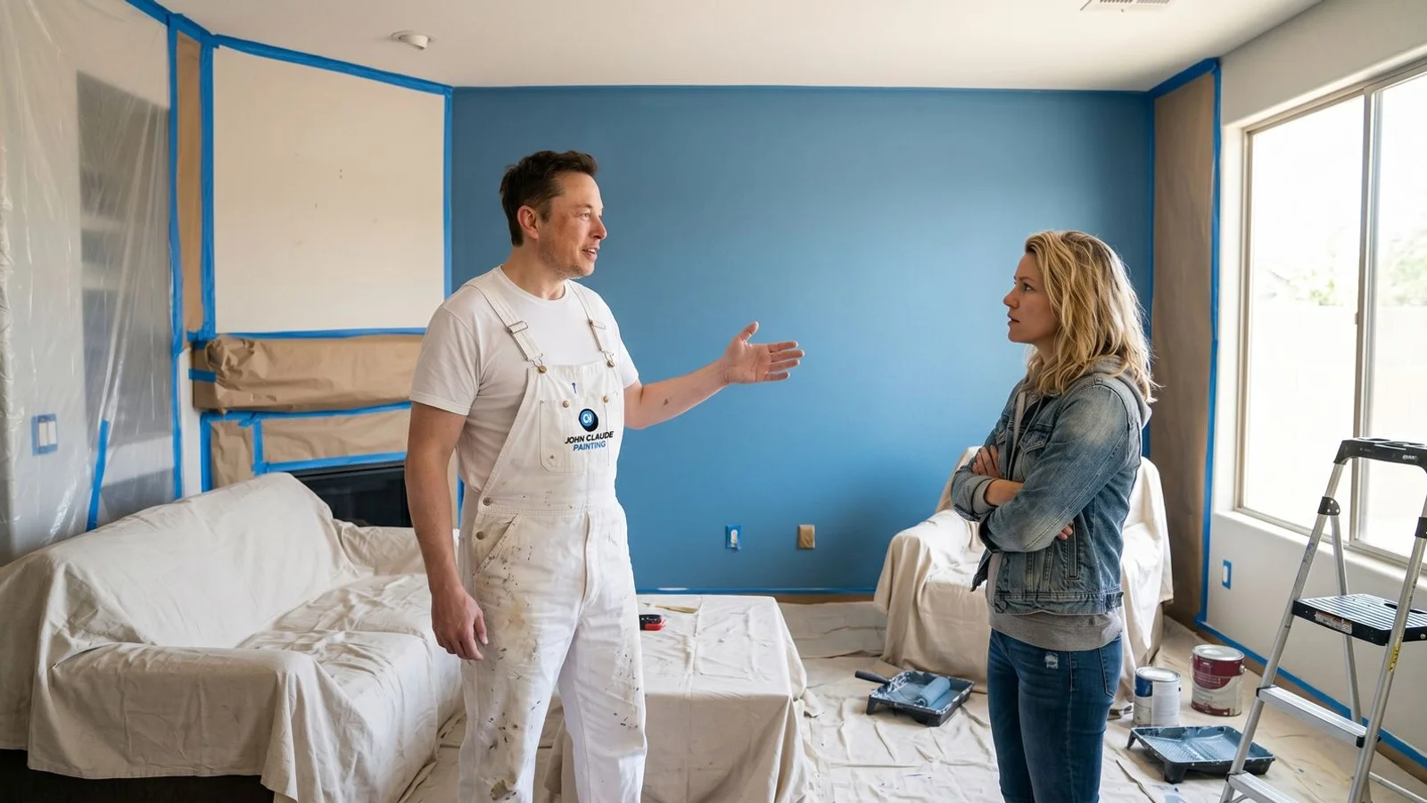 Painter walking homeowner through mid-project Phoenix interior