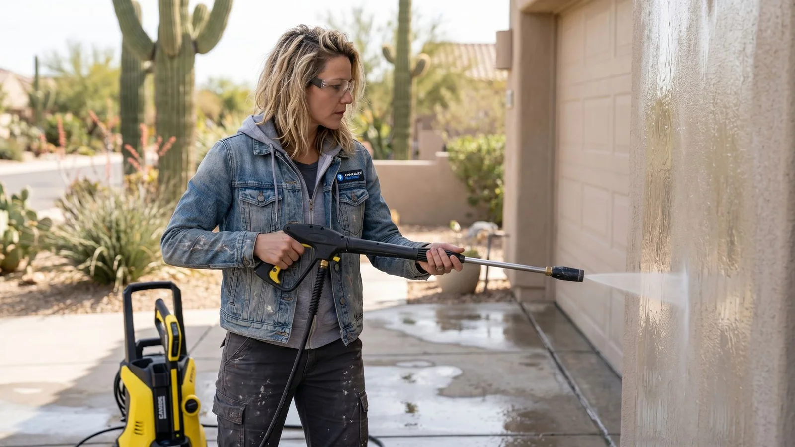 Painter power-washing Phoenix stucco