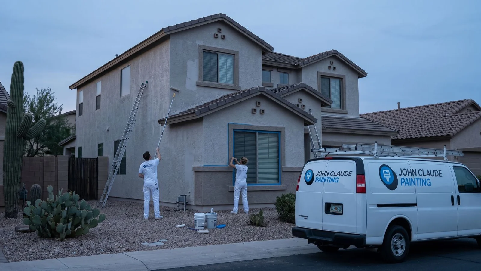 Phoenix crew painting exterior at dawn
