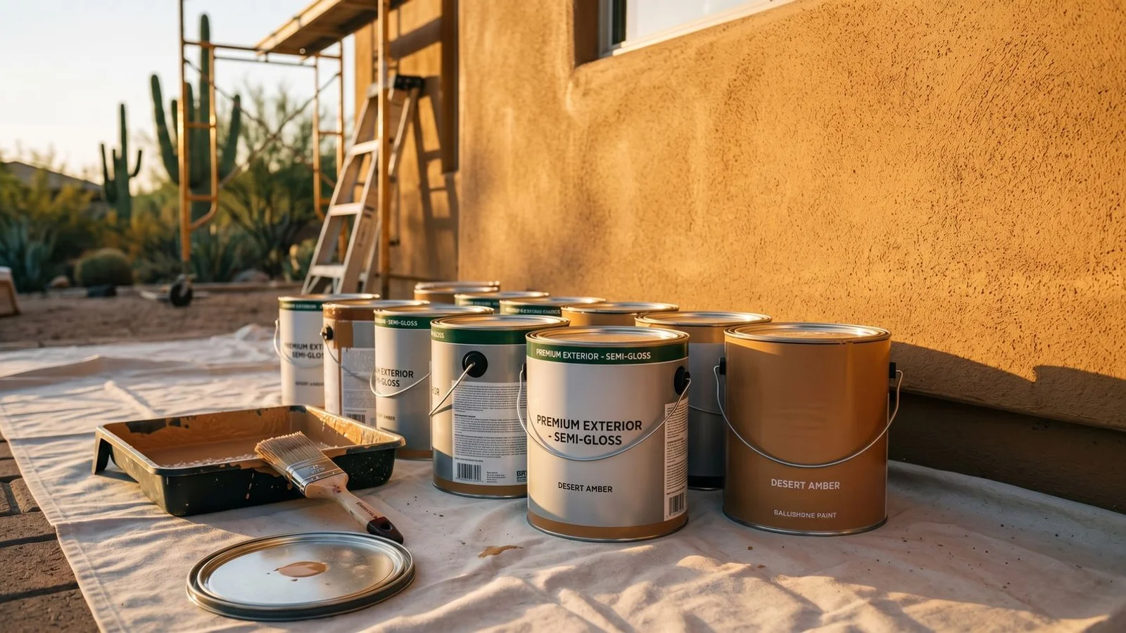 Premium exterior paint product lineup at Phoenix stucco home